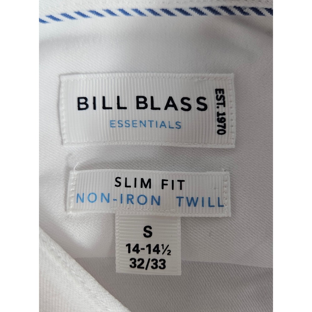 Bill Blass Essentials Mens White Slim Fit Non-Iron Stretch Twill Dress Shirt S - Picture 4 of 9